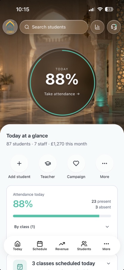 Labbaik app dashboard — Masjid Irshad